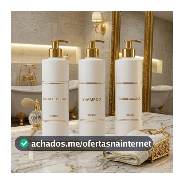 Kit Banheiro Lavabo 3 Frascos 500ml Porta Shampoo E Sabonete Branco Luxo