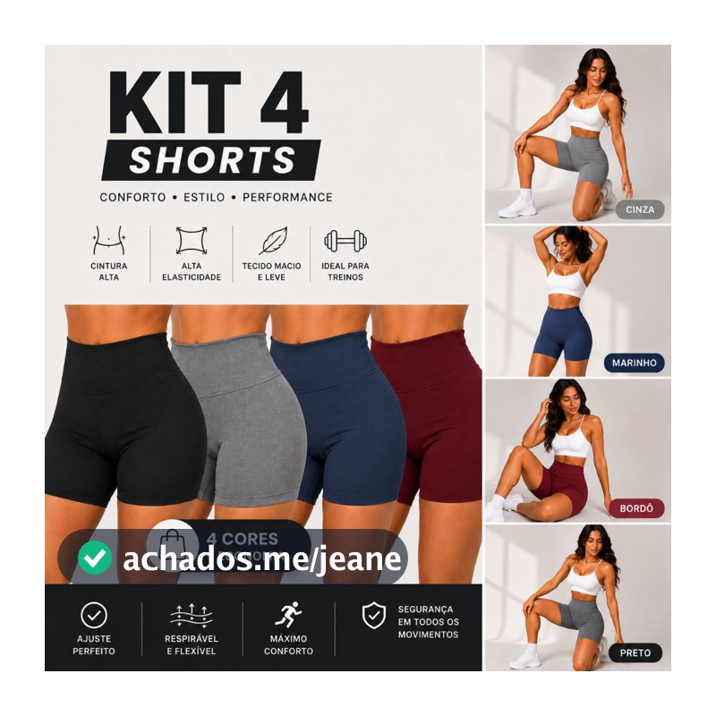 KIT 4 SHORTS MEIA COXA SUPLEX FEMININA LISA FTNES NÃO FICA TRANSPARENTE