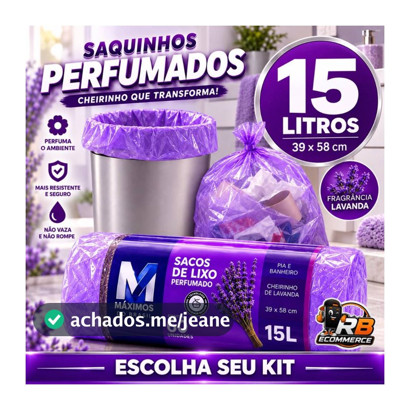 Saco de Lixo Lavanda 15 Litros Perfumado Cheiroso Resistente Anti Inseto Anti Odor