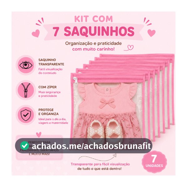 Kit 7 Saquinhos Maternidade Organizador Mala Bebê  Mala/Viagem/Roupa Molhada e Seca