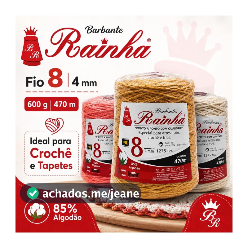 Barbante Rainha 600g Fio 8 Algodão Crochê Tapetes Bolsas Tricot