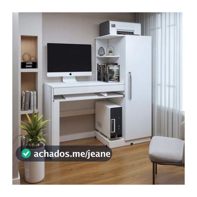 Mesa para Computador Escrivaninha com Armário Office 1 Gaveta 130cm Branca Fosco Branco Fosco