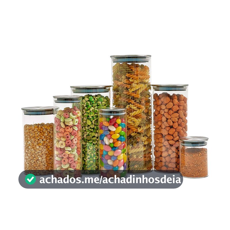 Kit 7 potes de vidro com tampa inox hermético redondo - Tud