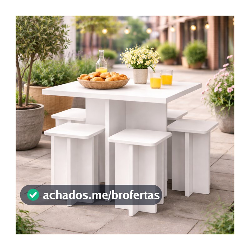 Mesa de Jantar Compacta com 4 Bancos - Kitnet Studio Casa Apartamento Cozinha Área Lazer Restaurante