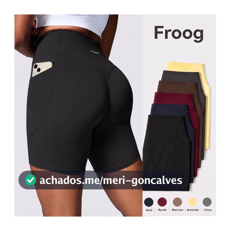 Froog Short Fitness Feminina Roupa de Academia com Bolso +Zero Transparência +Cintura Alta +Elástica
