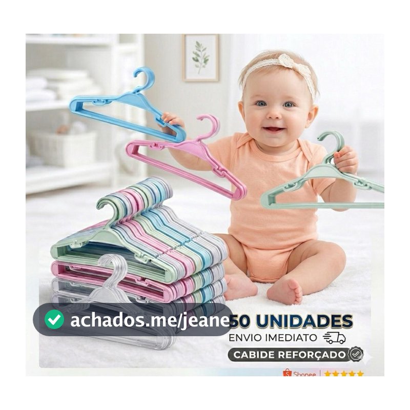 Kit 50 cabide bebê infantil reforçado cores variadas