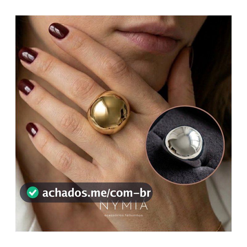 Anel Feminino Esfera Bold Lisa Dourado e Prata Elegante Alto Brilho