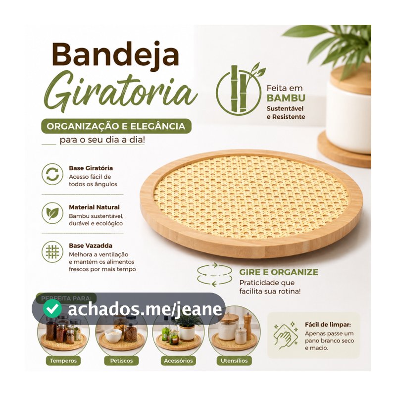 Bandeja Giratória de Bambu 30cm Redonda Estilo Japonês para Mesa