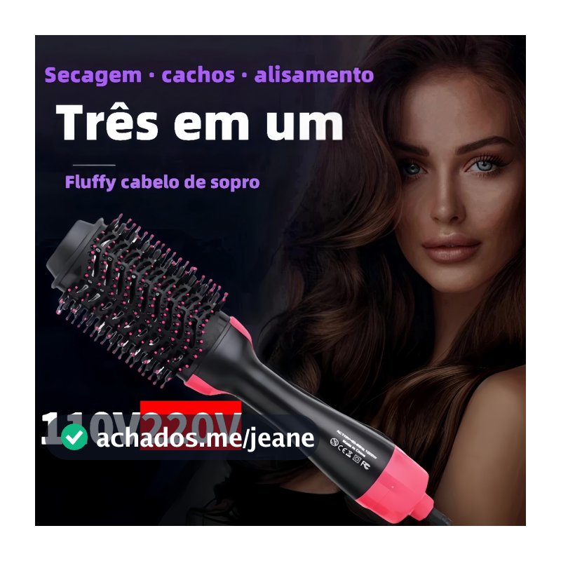 Escova Secadora Elétrica Alisadora de Cabelo Prancha Multiuso Ondula Alisa Seca 3 em 1 Alisador 220V