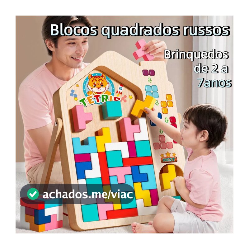 MEDOOSI Quebra Cabeça Tetris de Madeira 3D Colorido/ Jogo Brinquedo Tangram Montessori Educativo Infantil / Bebês