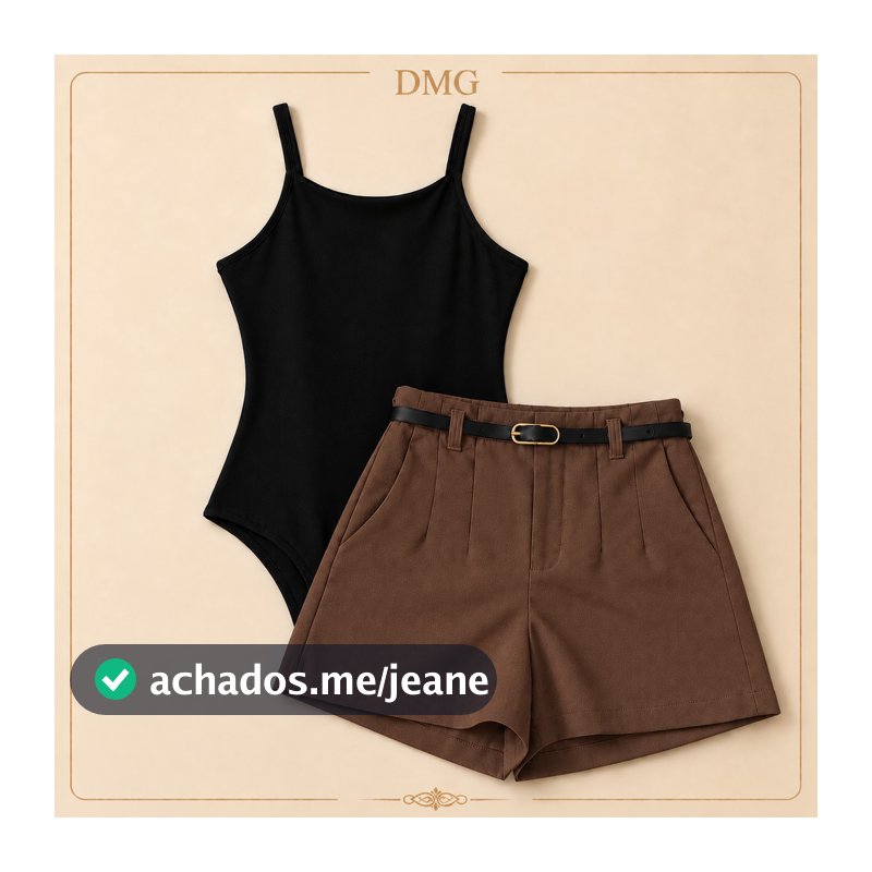 Conjunto Body Alcinha Short Social Alfaiataria Cintura Alta com Cinto Elegante 2026