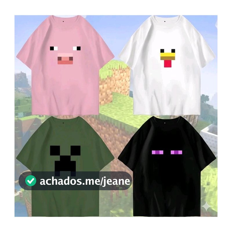 Camiseta Unissex Adulto e Infantil Mine Personagens Algodão Craft Ender Coloridas