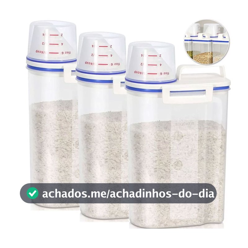 Kit 3 Pote Hermético Com Medidor Dispenser Cereais Grãos