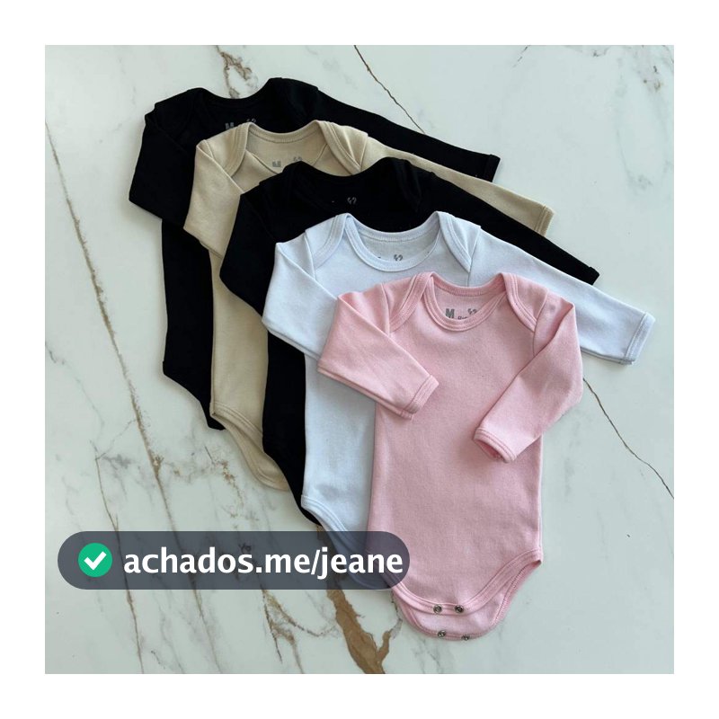 Kit 5 Body Bebe Manga Longa Suedine Algodao Menina Inverno Verao