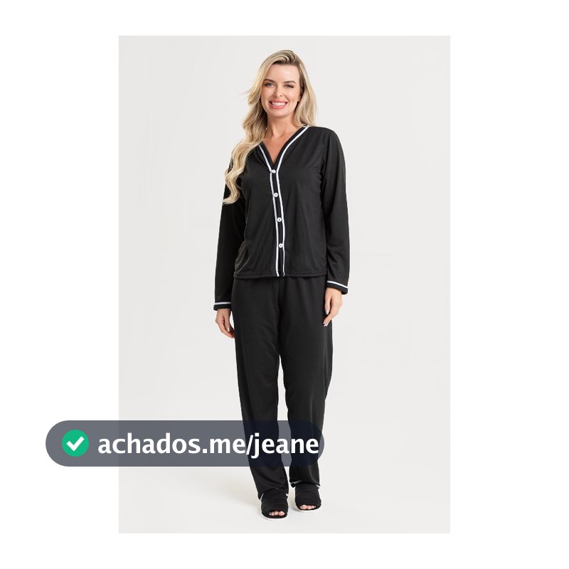 Pijama Longo Americano de Botão Feminino Adulto - Roupa de Dormir Inverno