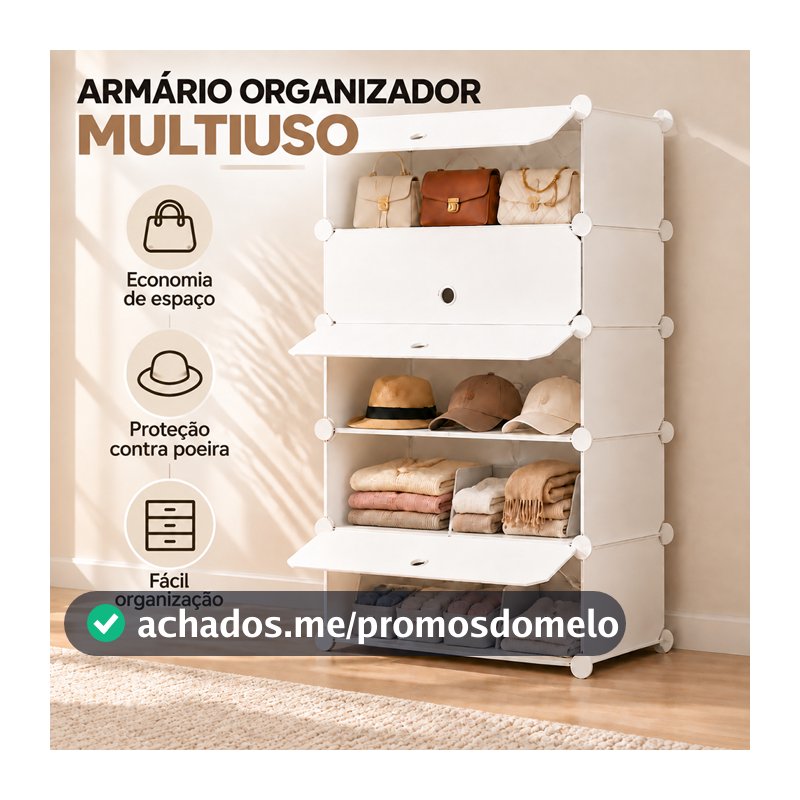 Armário Organizador Multiuso 5 Camadas Sapateira Plástico Porta Basculante Anti Poeira, Fácil Montagem, Ideal para Quart