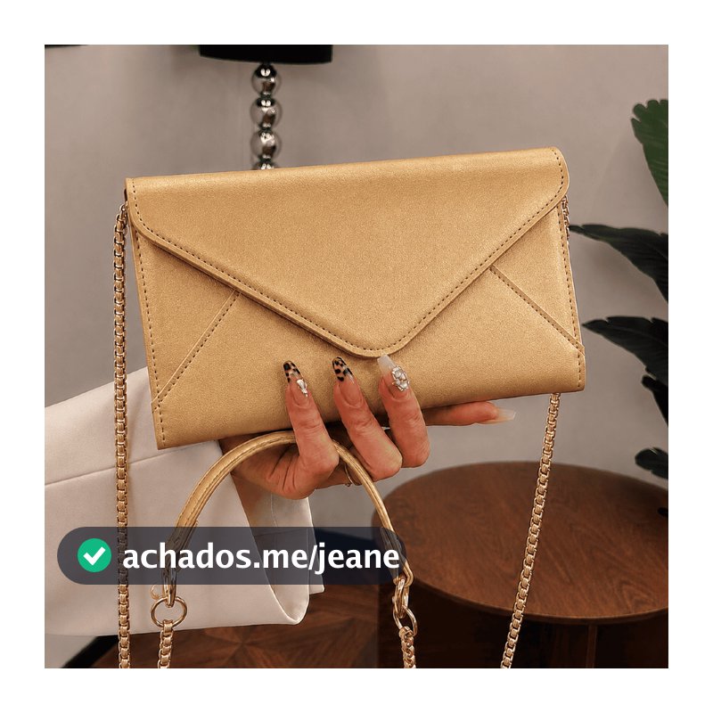 Bolsa Feminina De Festa Alça Corrente Dourada Envelope Fechamento Magnético