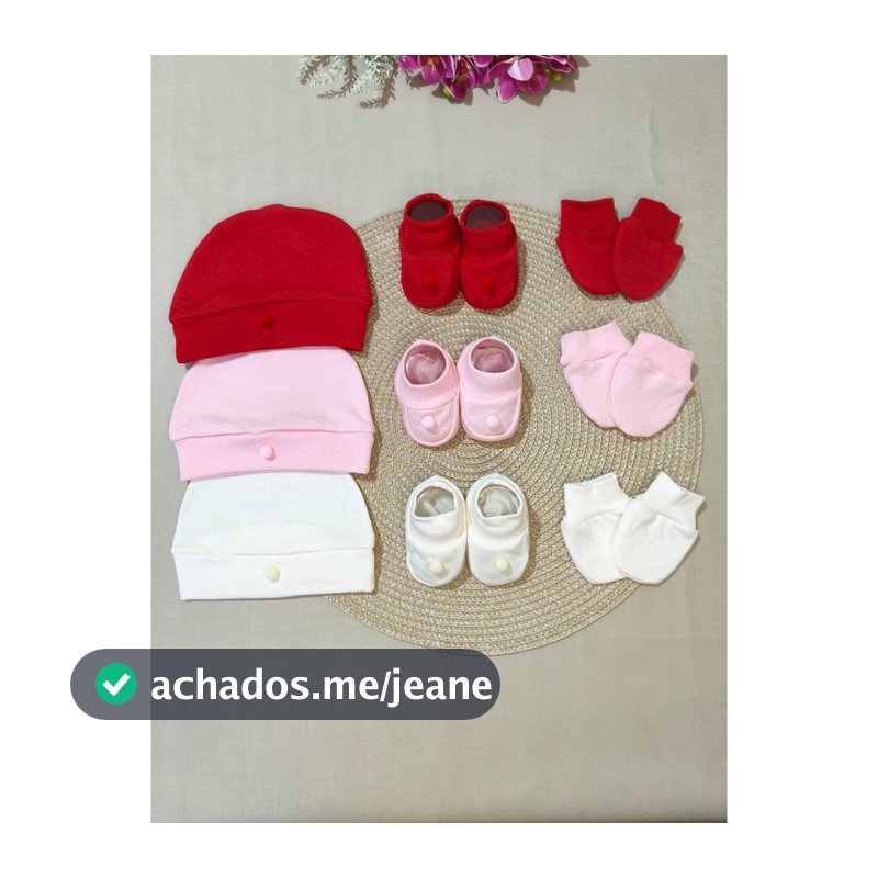 Kit 3 Toucas 3 Sapatinhos 3 Luvas bebê recém nascido 100% algodão maternidade