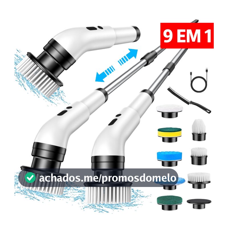 Escova De Limpeza Ajustável Janela Banheiro e Cozinha Ferramenta 9 EM 1 Recarregável