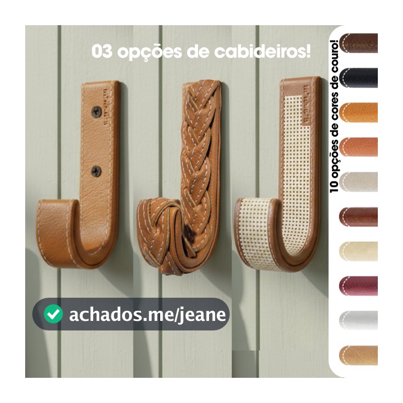 06 Cabideiro Gancho Jota de Parede - Metal Textura de Couro Organizador Pendurador Suporte Banheiro