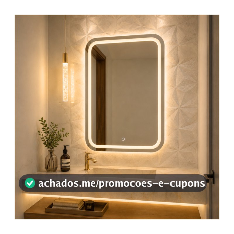 Espelho Retangular Jateado 3 TONS DE LED cantos arredondados Várias Medidas