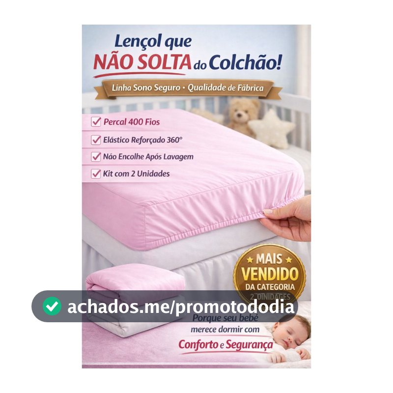 Kit 2 Lençol de Berço Americano 130x70 cm Percal 400 Fios com Elástico Infantil Antialérgico