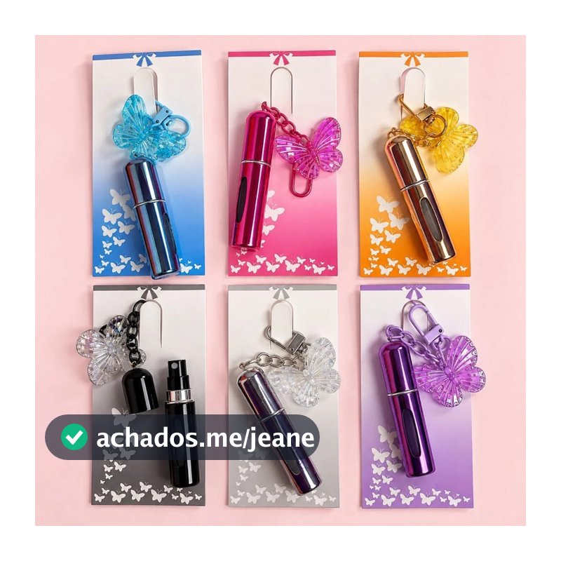 Chaveiro Charm Porta Perfume Borboleta Tendência Importado Acessório Bolsa 5ml