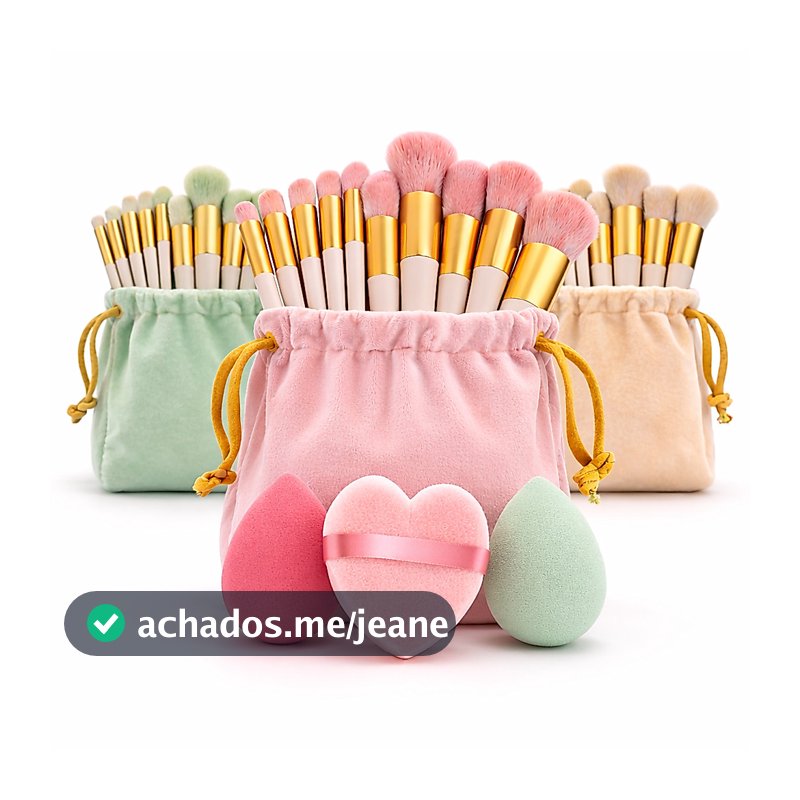 Kit 13 Pincéis Maquiagem com Estojo + 3 Esponjas Cores Sortidas