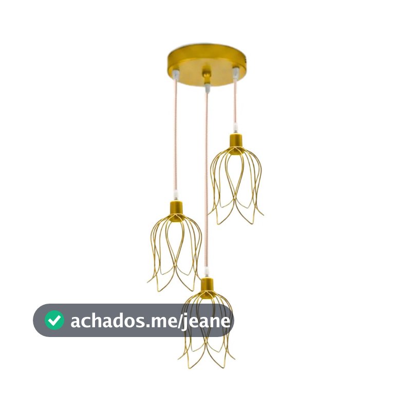 Pendente Triplo Lustre Luminária Aramado Tulipa Cabo Cristal 1 Metro