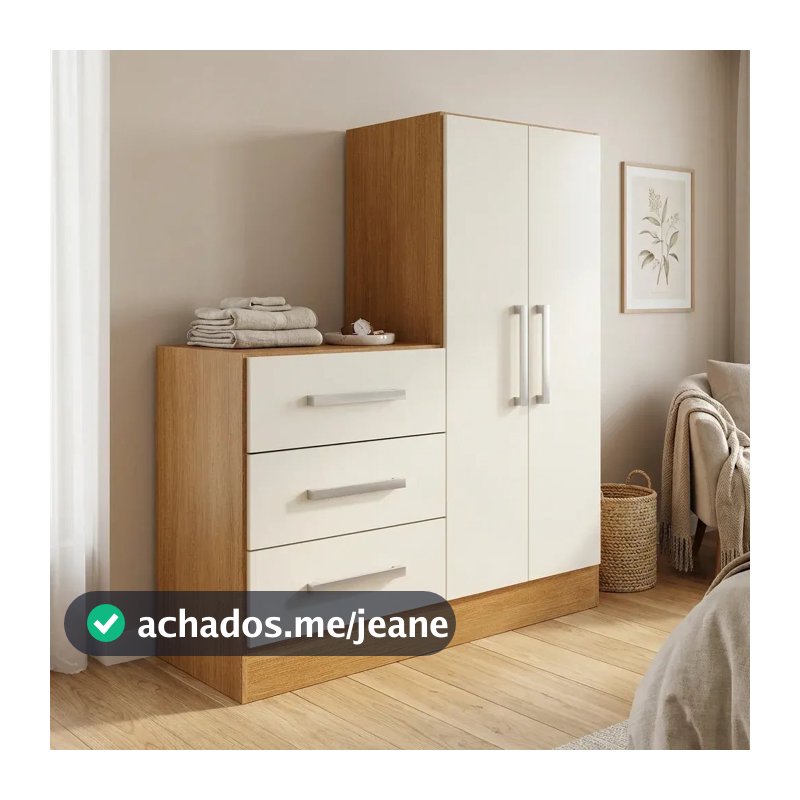 Cômoda para Quarto 3 Gavetas 2 Portas Dunas Nature e Off White Yescasa Branco Nature Off/White