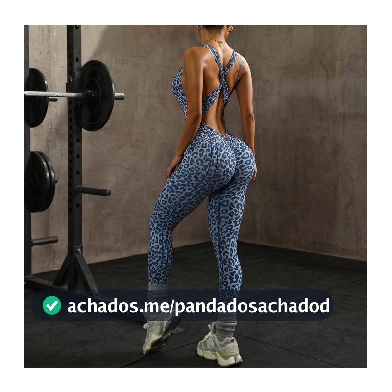 Macacão Fitness Estampa Onça com Bojo Removível e Costas Abertas