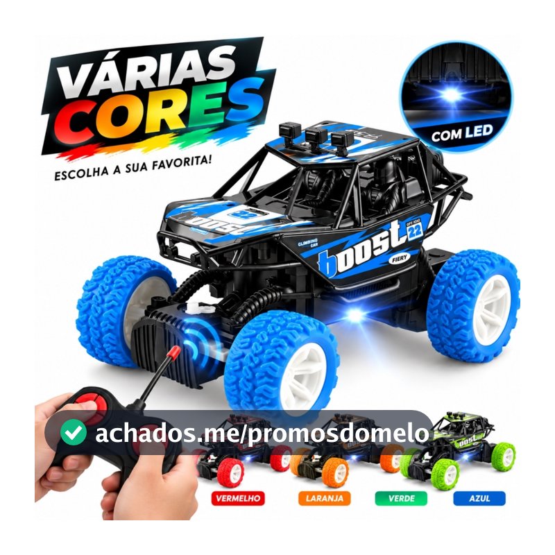 Carrinho de Controle Remoto Jipe Off Road Luz LED Brinquedo de Menino com Pilhas