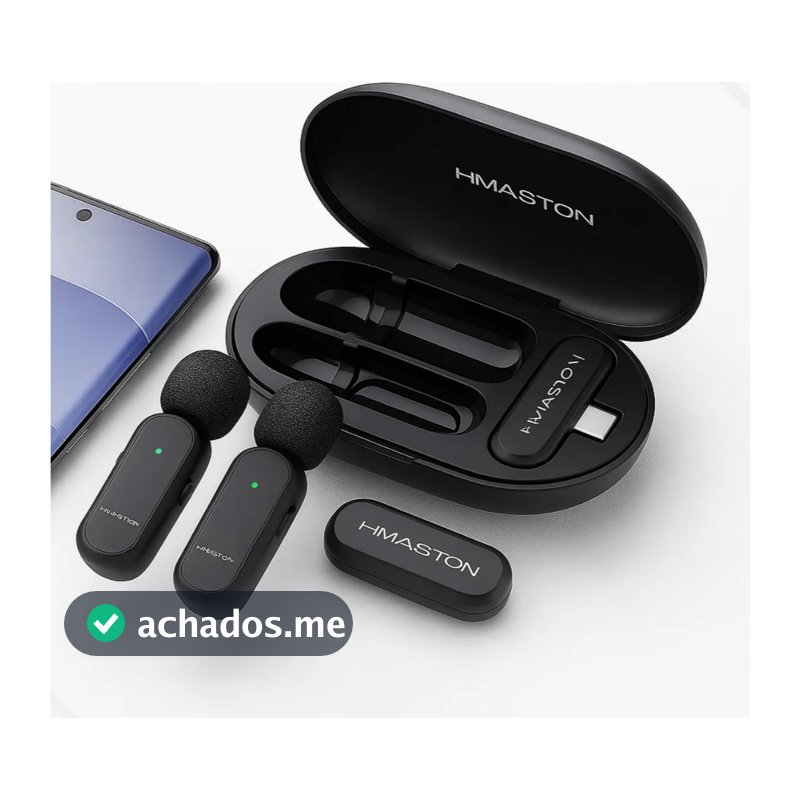 Microfone Lapela Sem Fio Profissional Tipo C H'maston Mk08 Para Vídeos Lives Entrevistas Gravação