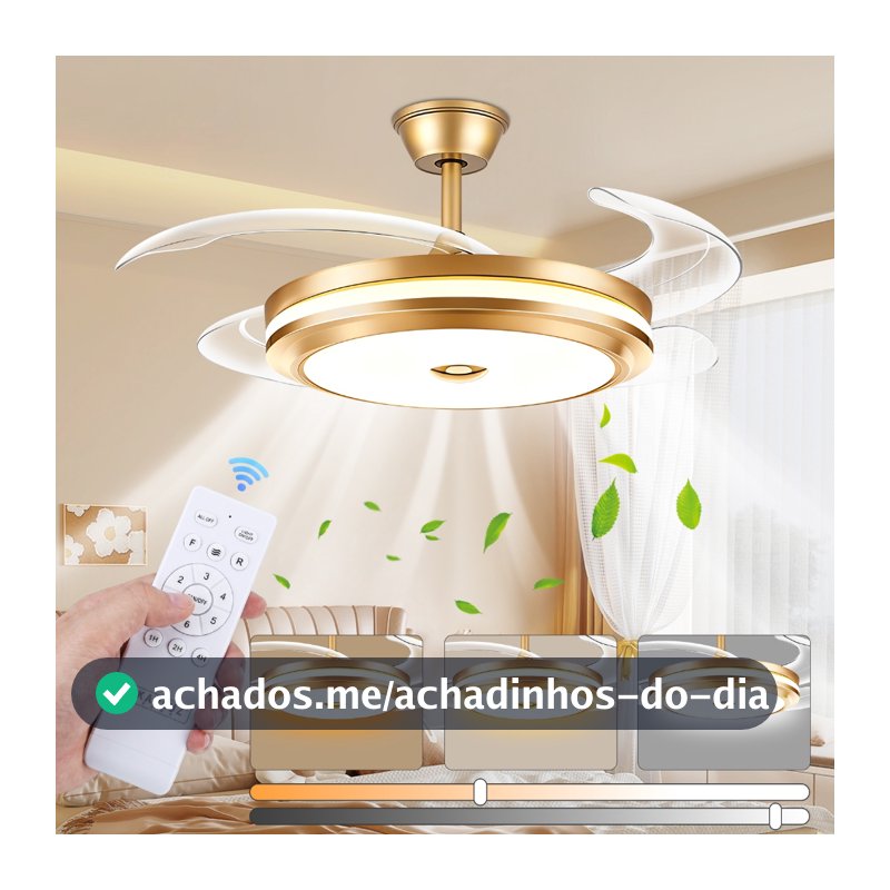 Ventilador de Teto Retrátil 42" com Luz LED 3 Cores 6 Velocidades Controle Remoto Bivolt 110V/127V/220V