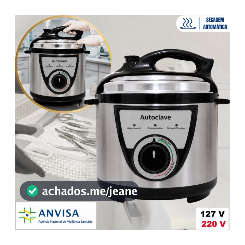Autoclave LunaSlim Cinza 5L Esterilizador Secagem Automático C/ Anvisa 127V/220V Profissional Podólogo Manicure Estética