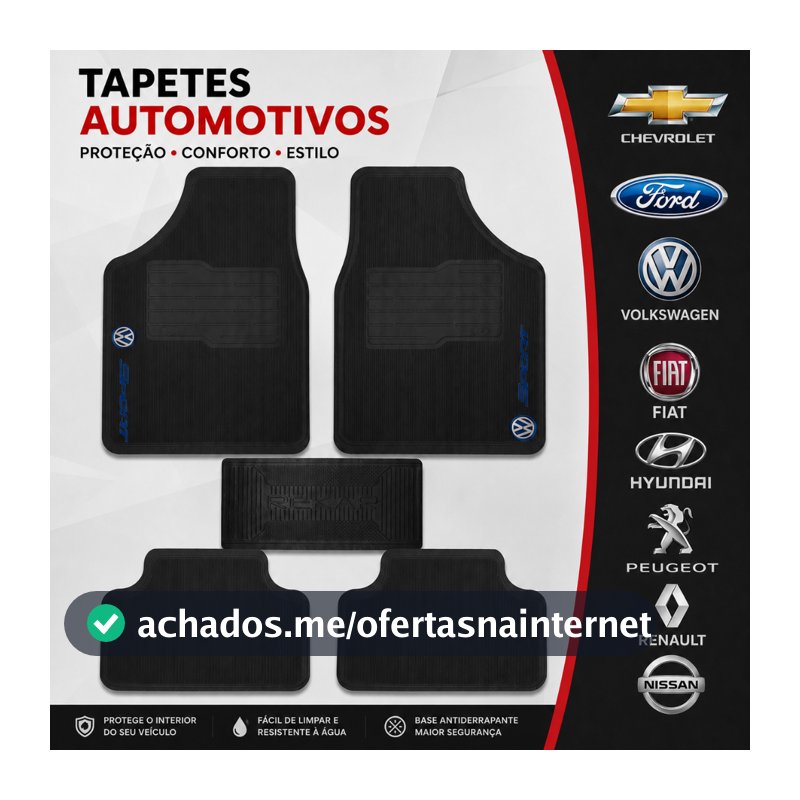 Tapete Automotivo Universal Todas Marcas e Modelos Versátil Borracha 5 peças