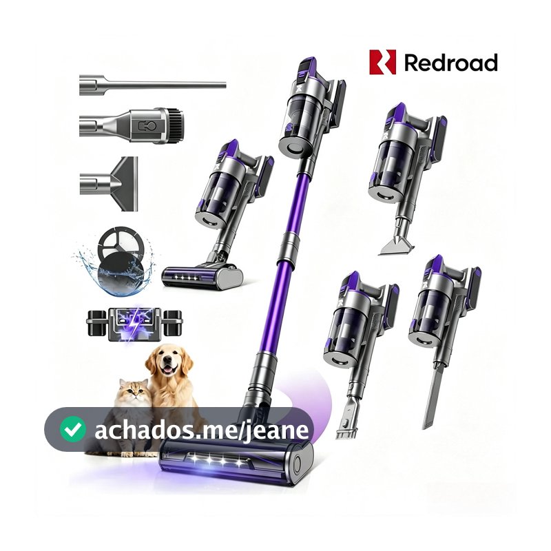 Aspirador de Pó Sem Fio Vertical | 4 em 1 | Bivolt 127/220V | Forte Para Casa, Carro e Pelos de Pet | Redroad X18