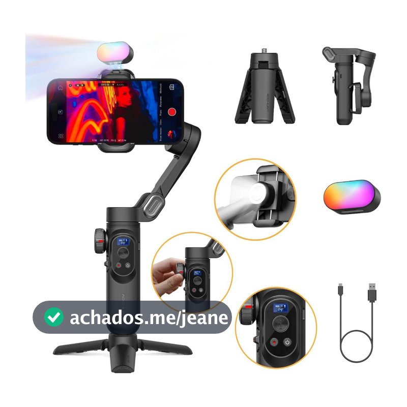 Estabilizador Smart X PRO Gimbal 3 Eixos com Luz de Preenchimento Magnético RGB Gimbal para Smartphone