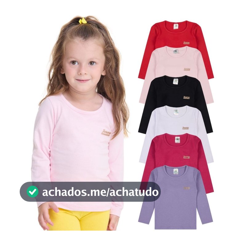 Kit 5 Blusas Manga Longa Infantil Bebê Menina Algodão Lisa