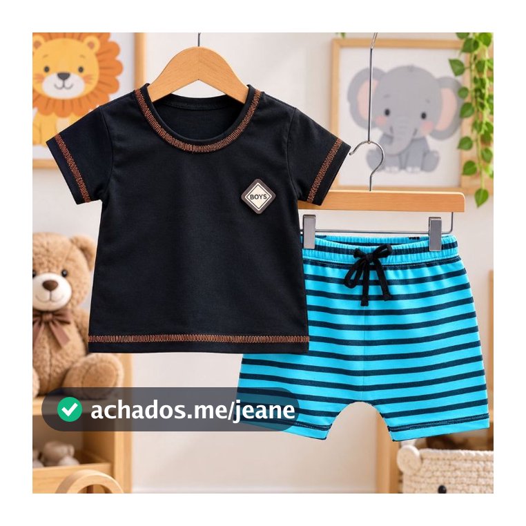 Roupa de Bebê Menino Kit Camiseta + Shorts conjunto 3 a 6 meses - Pretos