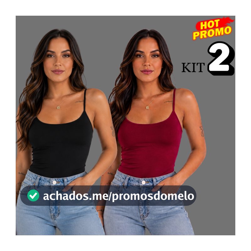 KIT 2 Blusa Regata Alcinha Feminina Suplex Alça Fina Básica Cropped Tube