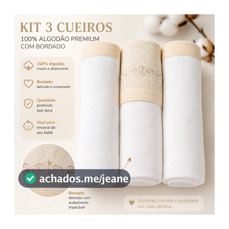 Cueiro Premium Luxo 100% Algodão 80x80 3pçs Enxoval Bebê Luxo Loupiot