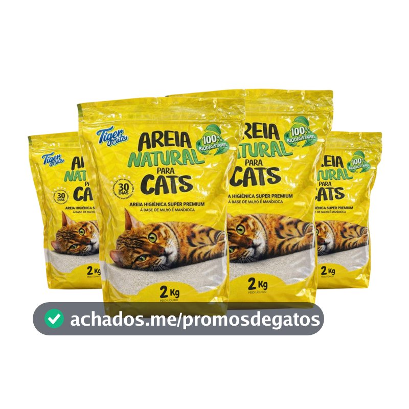 KIT COM 4 AREIA HIGIÊNICA NATURAL BIODEGRADÁVEL MILHO E MANDIOCA PARA GATOS TIGER CATS 2KG