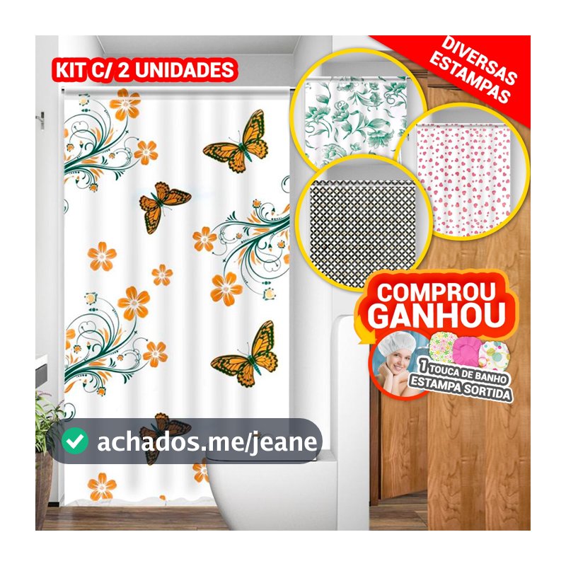Kit 2 Cortinas Box Diversas Estampadas Uso Direto no Suporte Acabamento em Viés PE