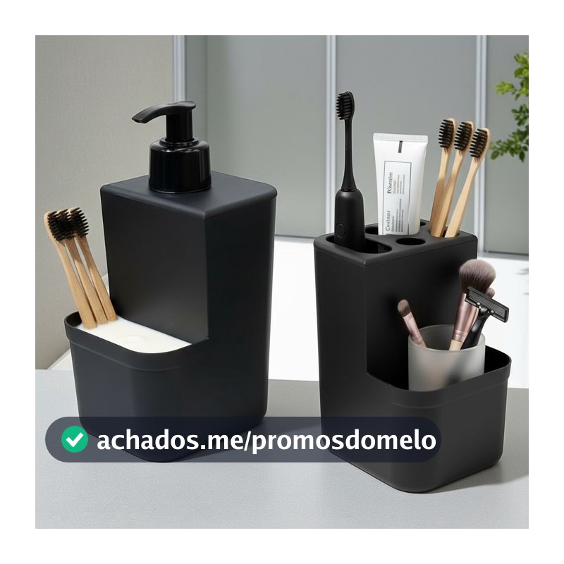 Kit Banheiro com Dispenser Sabonete Líquido + Porta Escova de Dente Prático e Moderno