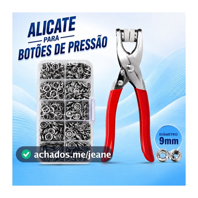 Alicate Aplicador De Botão De Pressão 9mm Kit Com 100 Botões Metálicos Para Costura Artesanato Roupa Bebê