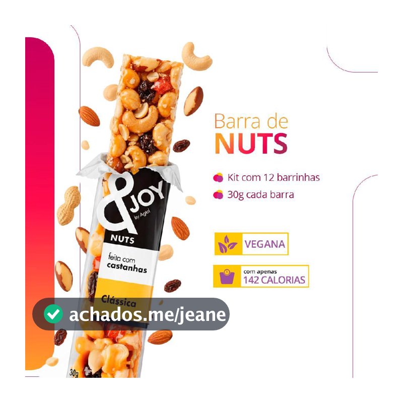 Barra de Castanhas Enjoy Nuts Clássica Caixa 12 Unidades 30g | Snack Rico em Fibras e Gorduras Boas
