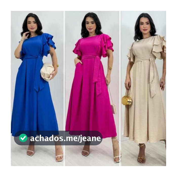 Vestido Feminino Manga Babado Detalhe Lastex na Costa Estilosa e confortável Tecido Duna não Amasa