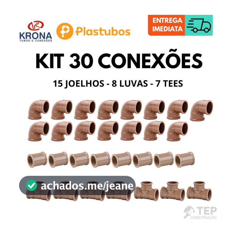 Kit 30 Conexão Pvc Hidraulico Soldavel Agua Fria 25mm 3/4 15 Joelhos 8 Luvas 7 Tees