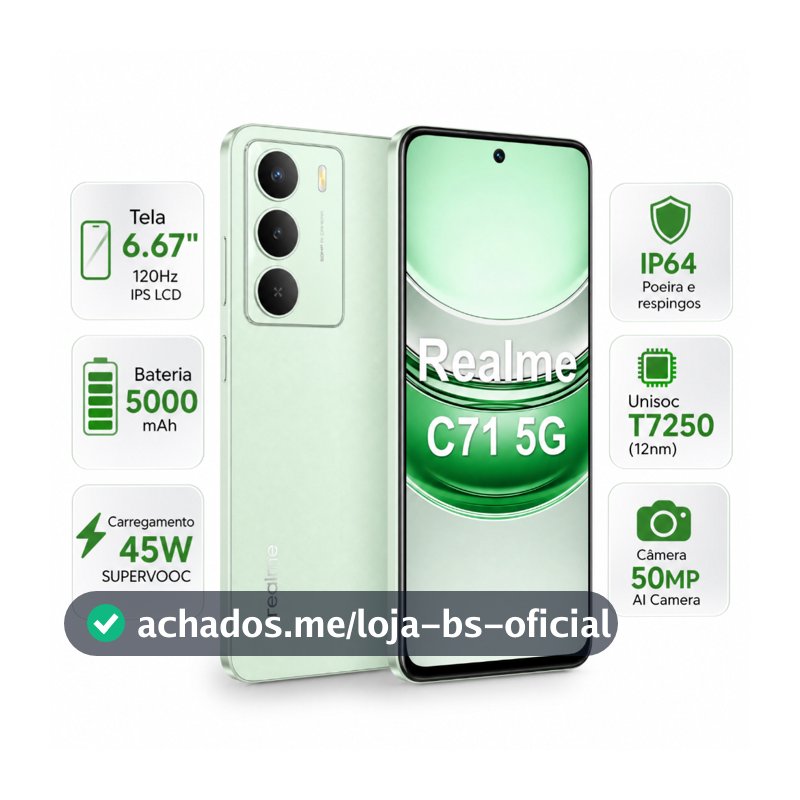 Celular realme C71 5G Smartphone 8+256 GB Original Versão Global Bateria 5000mAh Câmera 50MP NFC 6,6